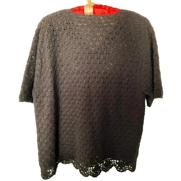 Vintage AGW Division of Graff Black Open Knit Cardigan XL Floral Embroidered - Picture 10 of 11